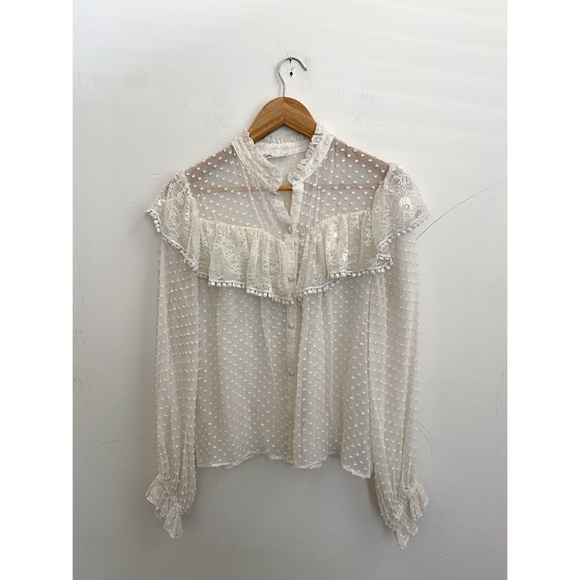 Love Shack Fancy Silk Sheer Blouse Small - Picture 6 of 9